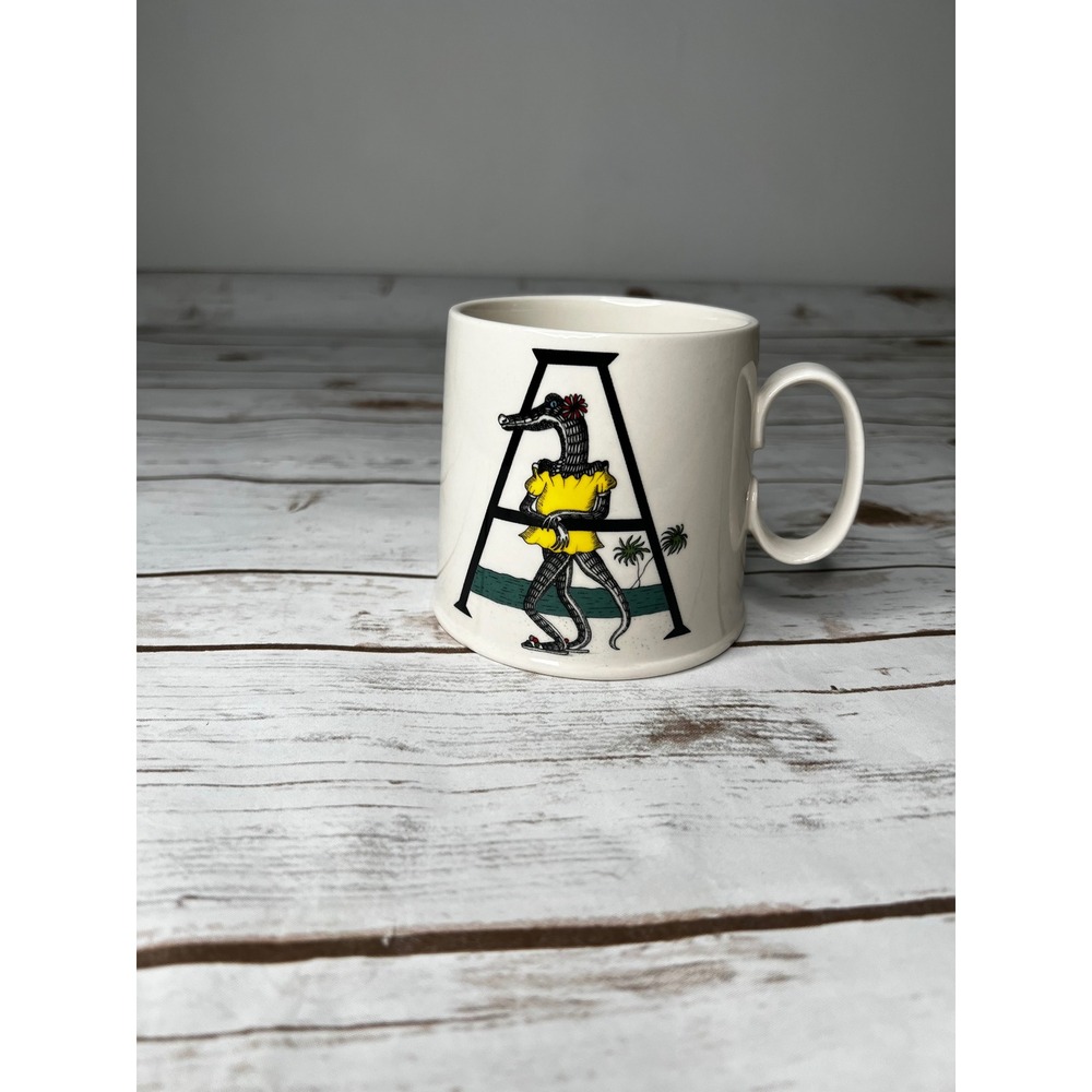 Anthropologie Mug Cream Florence Balducci Letter A Alligator  oz